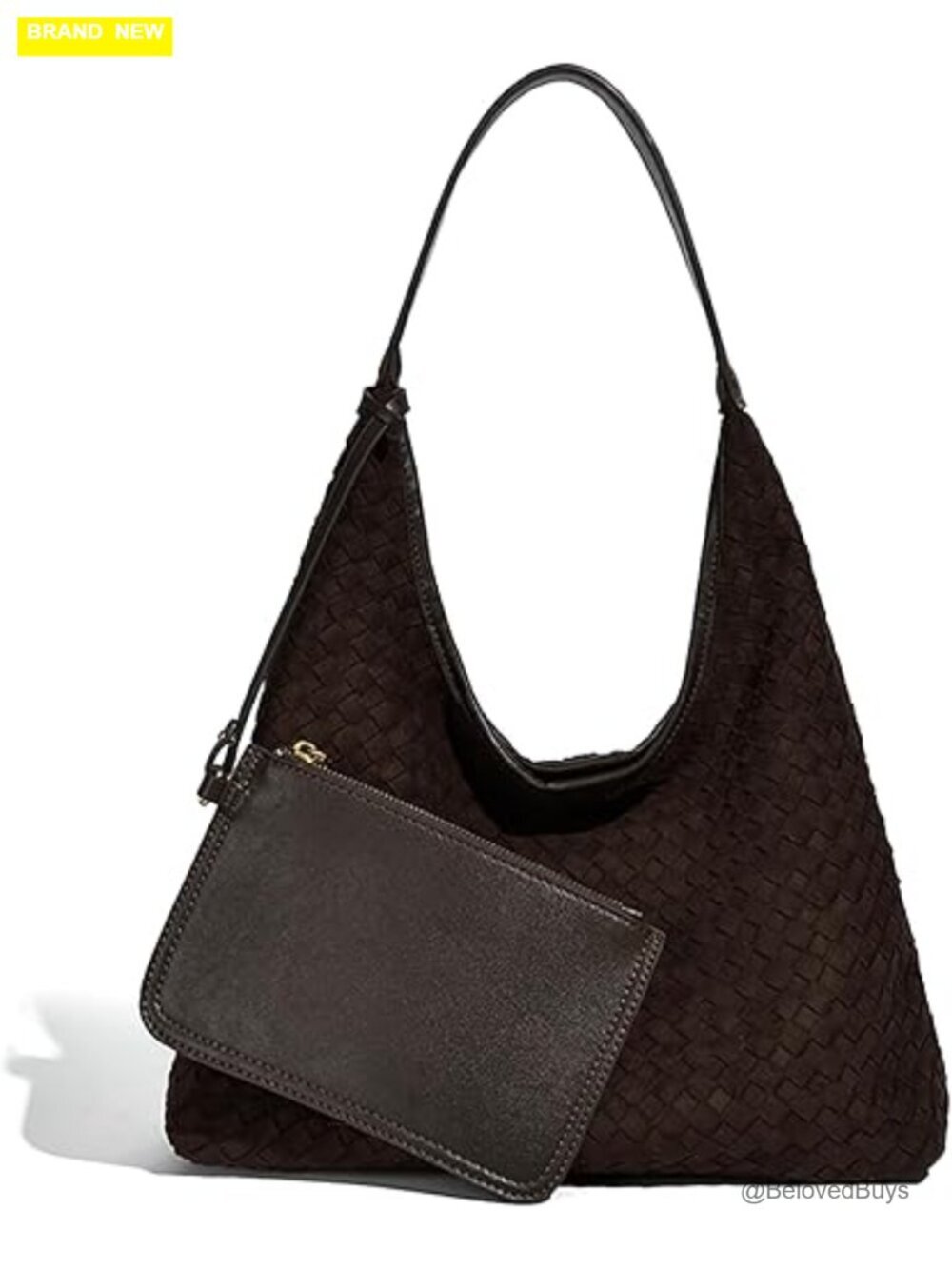 Suede Woven Tote Bag with Organizer Pouch for Work Travel
